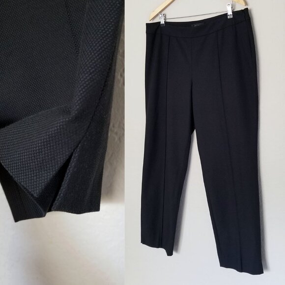 St. John Emma Trouser Pants Womens 16 Black Gray Birdseye Tapered Leg Full USA - Picture 8 of 13